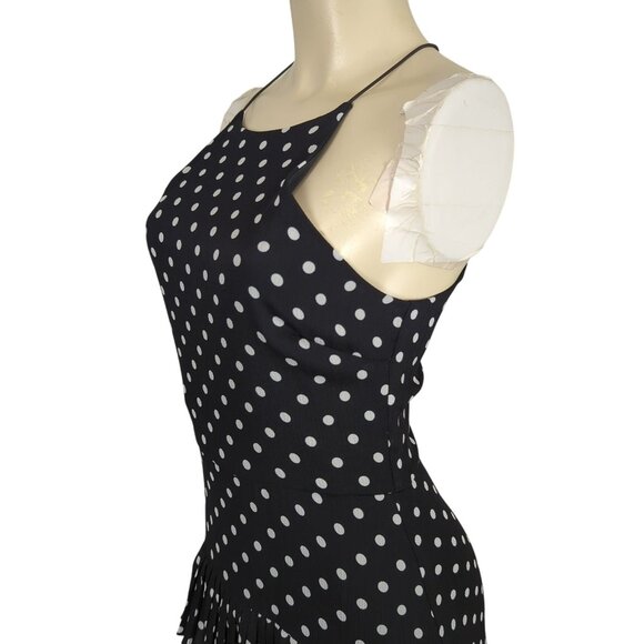 LuLu's Black‎ White Polka Dot Sleeveless Midi Dress Layered Ruffle high low sz S - Picture 7 of 16